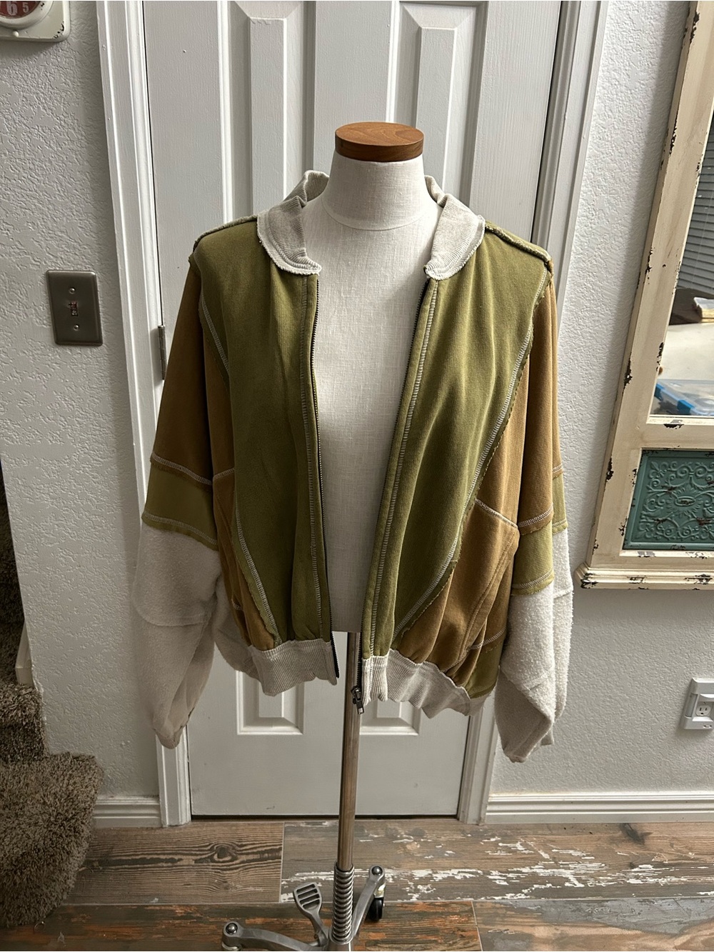 We The Free Olive, Tan & Cream Colorblock Bomber Jacket